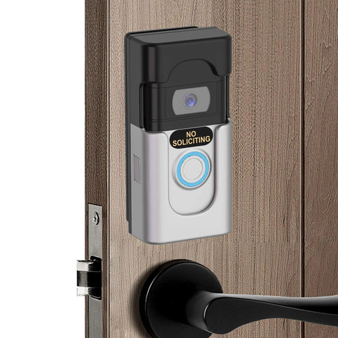 Adhesive Doorbell Mount For Ring And Blink Video Doorbells Adjustable 45 To 135 Degree Angle Mount on a wooden door