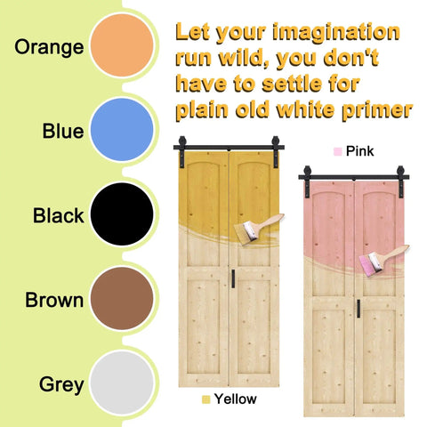 Bi-Fold Barn Door For Closets With Header Board And Hardware Kit, 50 By 84 Inches, Unfinished Spruce Wood Panel, color options
