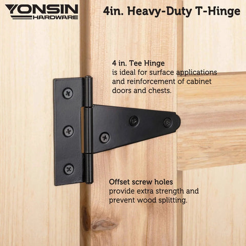 4 Inch T Strap Shed Door Hinges 4 Pack Heavy Duty Black Finish For Wooden Fence Gate Outdoor Barn Door Hardware 2mm installed