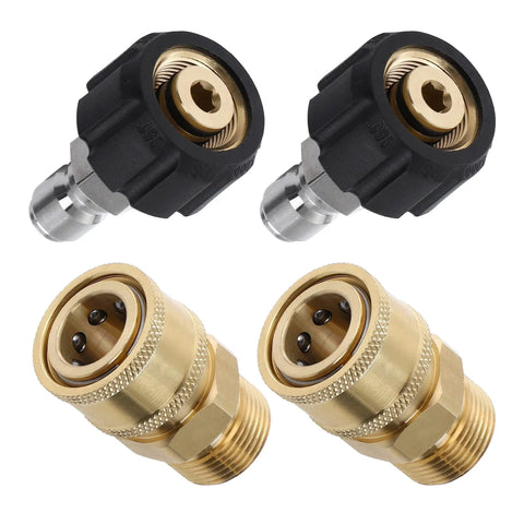 Pressure Washer Adapter Set Quick Connect Kit M22 14mm To M22 Fittings 5000 PSI Four Piece Bundle With Three Eighth Inch Plug