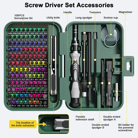 132 In 1 Mini Precision Screwdriver Set With Color Coded Bits Magnetic Tool Kit Built In Magnetizer Storage Case 108 Bits