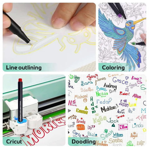 Ultimate All In One Craft Kit Bundle With Vinyl, Glitter Heat Transfer Vinyl, Weeding Tools, Transfer Tape, Stencil Sheets, Sticker Paper, And 90 Piece Starter Accessories For DIY Projects And Vinyl Craft Lovers Get Your Craft On featuring diverse crafting activities like line outlining, coloring, cricut design, and doodling.