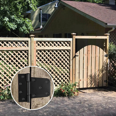 Installed 3.5 Inch Black Iron T Strap Gate Hinges Set For Wooden Fences And Barn Swing Doors with rust-resistant steel and screws