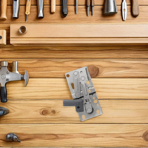 Soft Close 45 Degree Cabinet Hinges With Spring Buffer for kitchen cabinets on a wooden surface with tools nearby