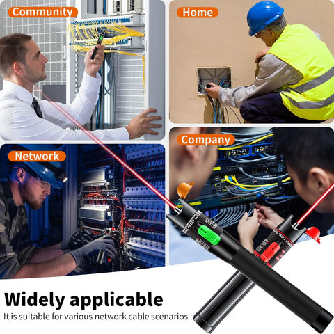 Visual Fault Locator 30KM fiber optic tester kit, single-mode 9/125um, FC to LC adapter; red laser beam on network cables