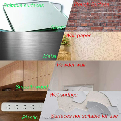 Image showing suitable and unsuitable surfaces for Double Sided Mounting Tape Heavy Duty 0.25 Inch Wide 10 Feet Black Waterproof Foam Tape 5925 VHB