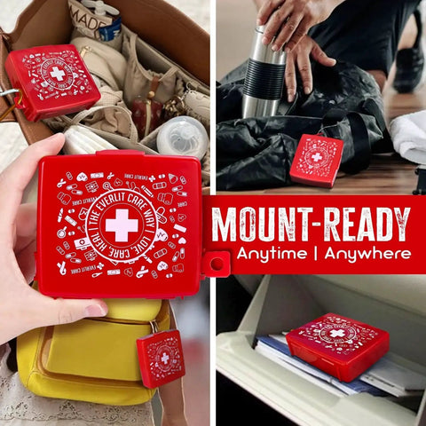 Pocket Aid Mini First Aid Kit With 50 Must Have Items In A Durable Hard Shell Case used in various travel and home scenarios.