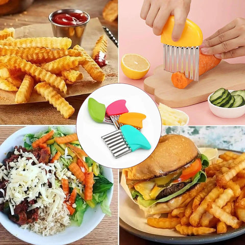 Two-Piece Stainless Steel Crinkle Cutter Set For Fries And Wavy Chips Veggies And Fruits – Anti-Slip Ergonomic Handles