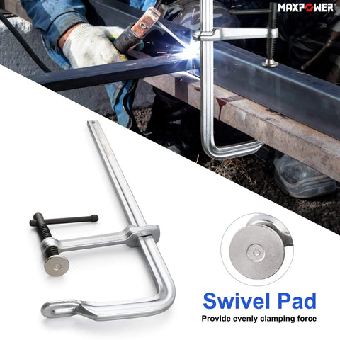 Heavy Duty F Clamp Set, 16 Inch Opening, 4.75 Inch Throat Depth, 2 Pack Weld Clamps, Forged Steel Construction in welding use