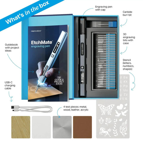 Engraving Pen for Metal, Wood, Glass, Plastic, and All Materials With 31 Pro Grade Bits, Bright LED Light, and 20,000 RPM, kit contents