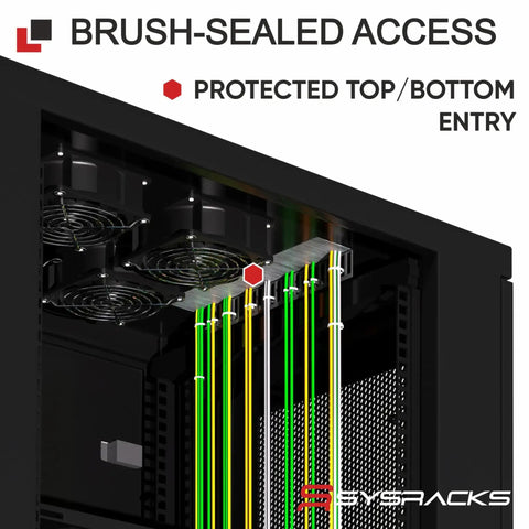 42U Server Rack Cabinet On Wheels With Glass Door 32 Inch Deep, showing cable management and cooling fans, top view