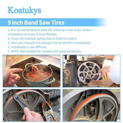 Replacement 9 Inch Band Saw Tires One Half Inch Wide 0.095 Inch Thick Two Pack Pro Grade Compatible installation process.