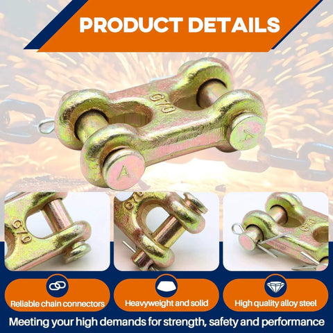 3/8 Inch Twin Clevis Links Pack Of 4 Alloy Steel Chain Repair Links For Safety Chains With 6600 Lb Working Load detail view