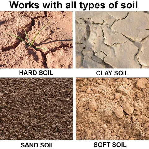 Four soil types: hard soil with sprout, cracked clay soil, coarse sand soil, soft soil with loose texture, suitable for auger drills.