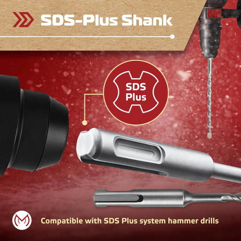 Three Sixteenth Inch By Six Inch SDS Plus Hammer Drill Bit Set Ten Carbide Tipped Masonry Bits For Brick Stone And Concrete