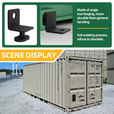 4 Pack Shipping Container Anchors Side Twist Lock Heavy Angle Iron Tie Downs for ground installation, securing containers, preventing movement, reducing erosion.
