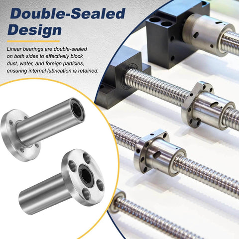 4 Pack LMF10LUU Linear Ball Bearings 10mm Bore Round Flange With Double Side Rubber Seal ABEC3 for CNC Machines