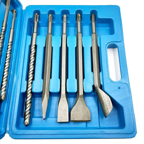 Heavy Duty Pro Grade 17 Piece SDS Plus Rotary Hammer Drill Bits Set With Chisels For Concrete And Masonry in blue case by JFOGO