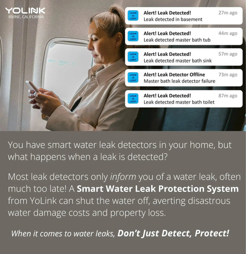 Person receiving multiple leak alerts on phone, showcasing Long Range LoRa Water Leak Sensor 3 Pack With Flood Detector Alerts Up To A Quarter Mile Open Air Range No WiFi Needed Hub Required Works With Alexa IFTTT And Home Assistant Text Email And Push Alerts.