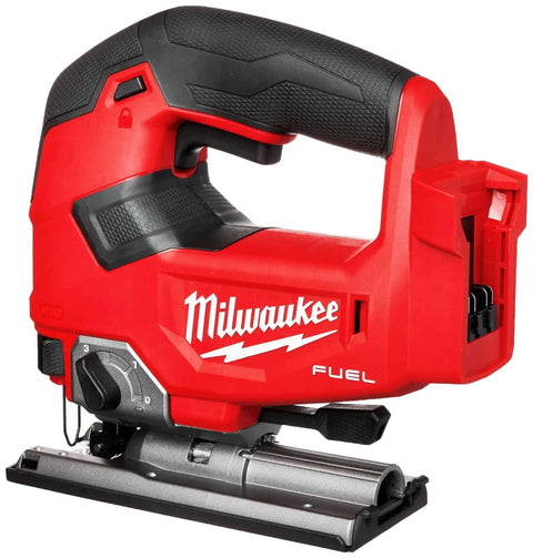 Front view of Beast Cordless Jigsaw With D-Handle, M18 FUEL Bare Tool, 10T Metal Blade, Red Milwaukee Tool for cutting