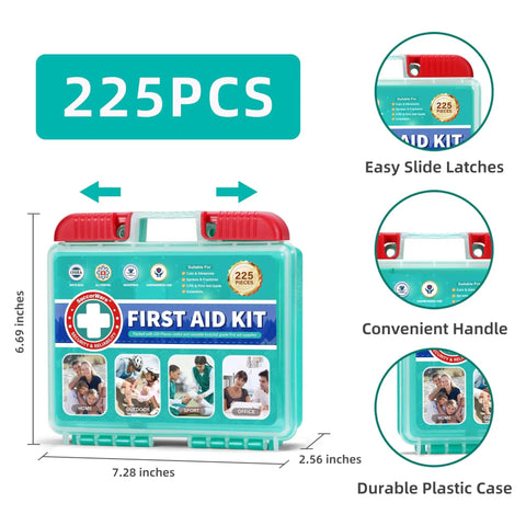 225 Piece Portable First Aid Kit With Ice Pack And Bandages Gauze Pads For Home Car Travel Outdoor Emergency Medical Supplies SuccorWare case