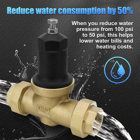 Pressure reducing valve with brass body and black cap, 1-1/4 inch NPT threaded ends