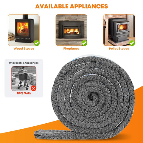 Stanbroil stove gasket tape, 5/8 in wide, 72 in long, fiberglass, self-adhesive gasket for stoves and fireplaces.