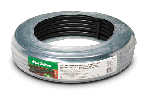 Rain Bird 1/2 in distribution tubing, 100 ft coil, clear outer tube with black inner tubing