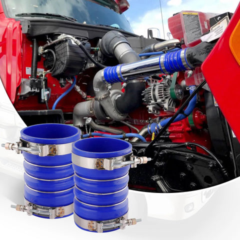 Ailbiuko blue silicone charge-air hose set, 4 pcs with T-bolt clamps, 4 inch ID for semi truck intercooler.
