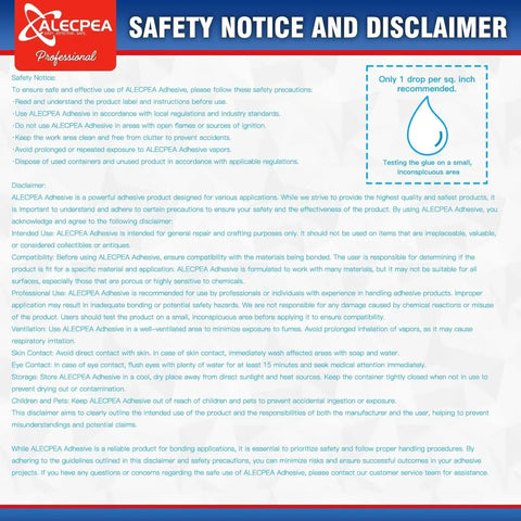 Safety notice and disclaimer for ALECPEA adhesive.