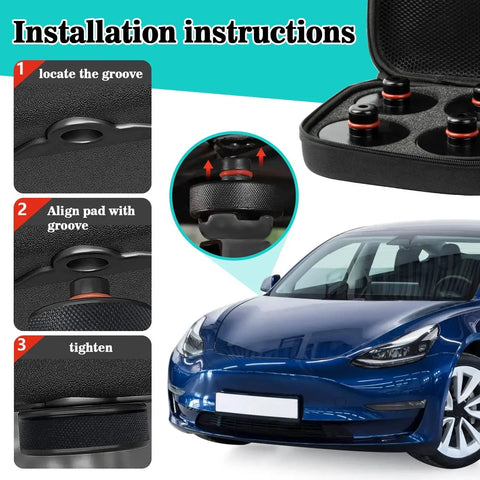 Tesla Jack Pad Set 4 Pack Lifting Pucks For Models 3 Y X S Rubber Non Slip installation instructions with car