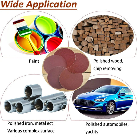 Premium 60 Pack 6 Inch PSA Sanding Discs Set With 10 Each Of 80 100 120 180 240 400 Grit For DA Sander Self Adhesive Backing Pro Grade shown with various applications