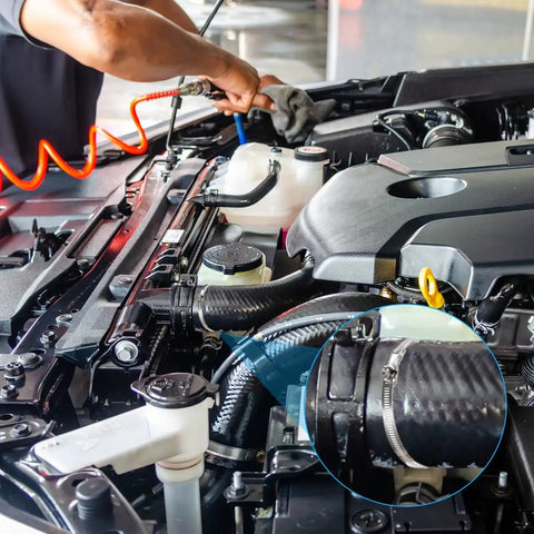 Mechanic using DIY 33Ft 304 Stainless Steel Hose Clamp Kit With Adjustable Worm Gear Clamps on car engine