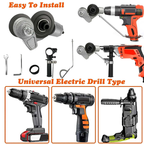Sheet Metal Cutter Drill Attachment With Serrated Wheel For Nibbler Style Cutting, Drill Adapter Kit displayed with drills and components