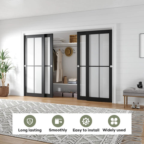 Bypass Double Sliding Pocket Door Hardware Kit for 4 Door System Aluminum Track Commercial Grade 10 Feet Long 120 Inches