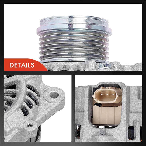 Close-up of Beefed Up Heavy Duty Alternator For Subaru Forester 2014 Through 2018 12V 130A With 6 Groove Clutch Pulley