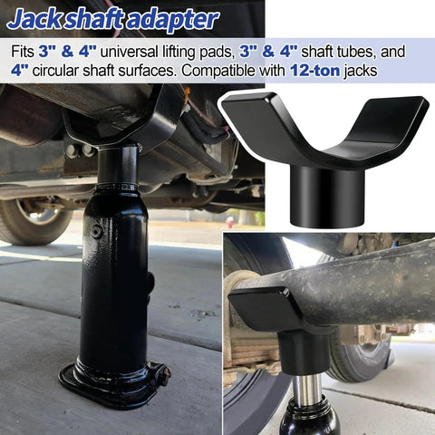 Bottle Jack Adapter For RV Truck Fits 2 3 4 Inch Round Or Square Tubes 12 Ton installed under vehicle