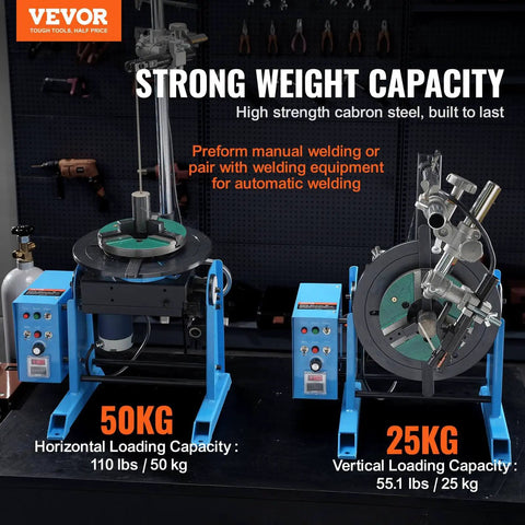 Rotary Welding Positioner 50Kg With 0 To 90 Degree Turntable, Low Speed 0.5 To 6 RPM, 120W Motor, shown with lathe chuck and torch stand