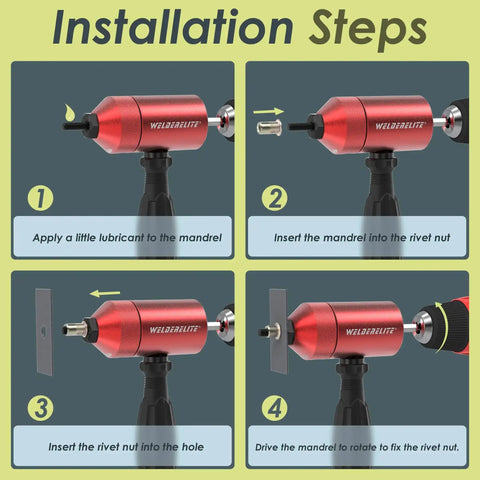 Rivet Nut Drill Adapter Kit With Dual Drive Modes Drill Or Ratchet For Fast Nutsert Installations Includes 270 Nuts And 36 Mandrels Red Finish