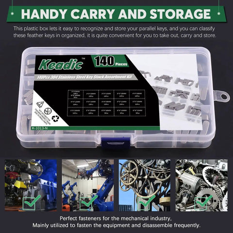 Heavy Duty Pro Grade 140Pcs Feather Keys And Woodruff Key Set 16 Sizes in plastic box for industrial use