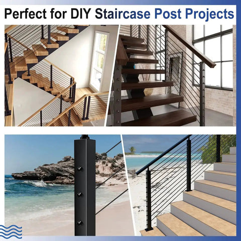 Staircase with 20 Pack Black PVD Beveled Angle Washers For Stair Ends And Cable Railing Kit