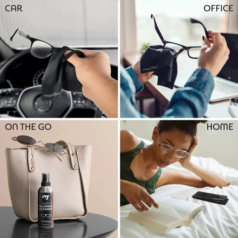 Glasses Cleaner Kit With Two Sprays And Two Microfiber Cloths For Lenses Screens used in car, office, on the go, and at home