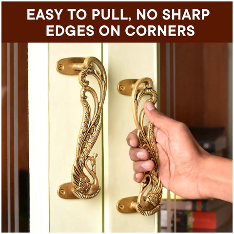 Peacock Inspired Decorative Door Handles Set One Pair for Interior Doors and Cabinets Vintage Style Pulls in Antique Brass Gold Finish with hand