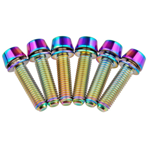 Pack of 6 Titanium Bicycle Stem Bolts With Washers Rainbow Finish M5x18mm display.