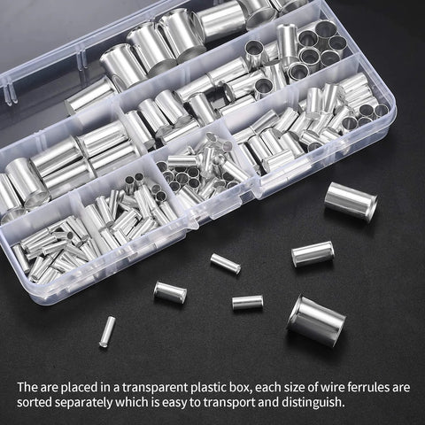 180 Pcs Wire Ferrules Kit With Silver Plated Copper Crimp Terminal Connectors For Electrical Cables in Storage Box