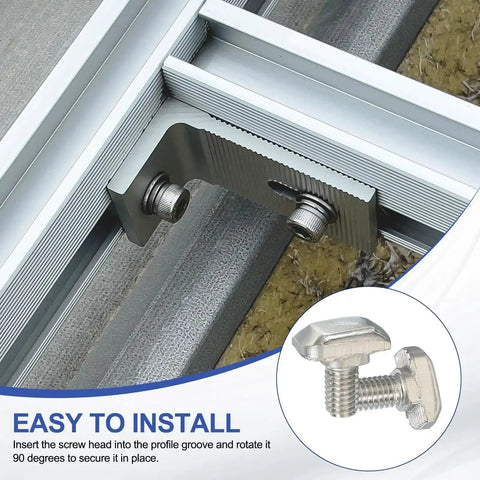 Close-up of Beefy M6 X 20mm T Slot Bolts Kit With Hammer Head in aluminum extrusion, showing ease of installation and secure fit.