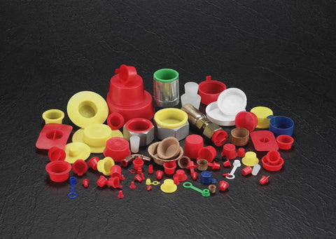 Assorted protective caps and plugs showcasing T Series Red LD-PE Cap And Plug Set 40 Pack For Protective Closures Dust And Moisture Seal