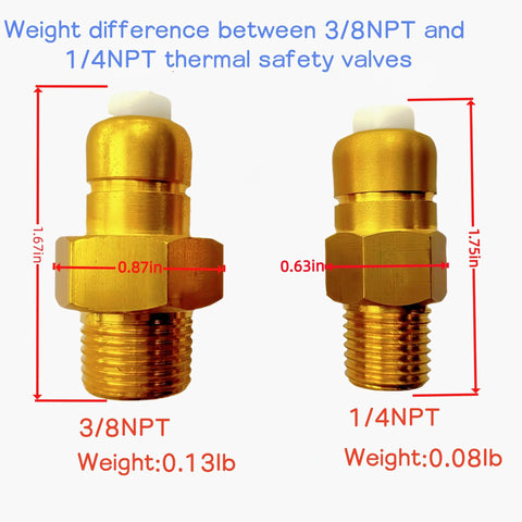 Two brass thermal relief valves for pressure washer pumps; 3/8NPT and 1/4NPT sizes, Amazon brand.