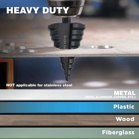 All Purpose HSS Step Drill Bits Set One Quarter Inch To Two Inch With Double Flute For Fast Drilling in metal and plastic