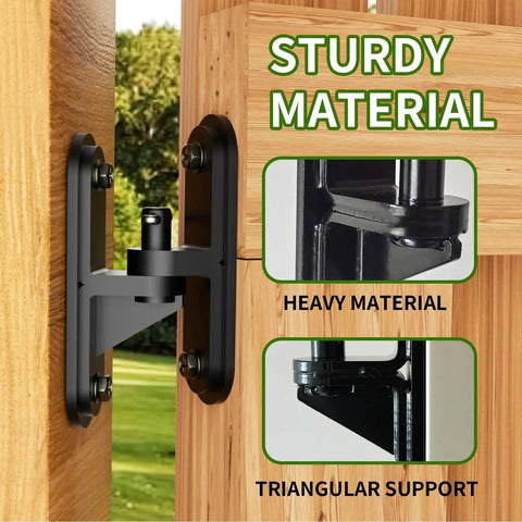 Heavy Duty Gate Hinges Set 2 Pack With 600 Lb Capacity Wall Mount Steel Rust Proof Hardware For Farm Fences And Driveway Gates Anti Sag Design For Wood Or Concrete Posts Weather Resistant Steel Construction With Easy Install And Durable Outdoor Use displayed on wood post